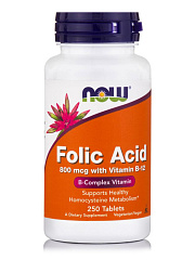 NOW Folic Acid 800 mcg & Vitamin B-12, 250 таб