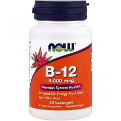 NOW Vitamin B-12 5000 мкг + Folic Acid, 60 леденцов