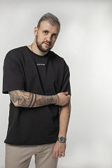 Kultlab Мужская футболка Oversize Merch, тёмный графит - белый кракелюр