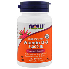 NOW Vitamin D3-5000 IU, 240 капc